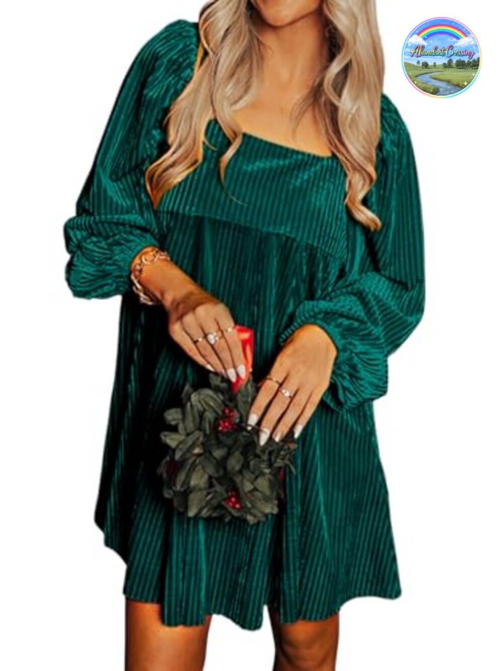 Velvet Babydoll Mini Dress Long Sleeve Square Neck Shift